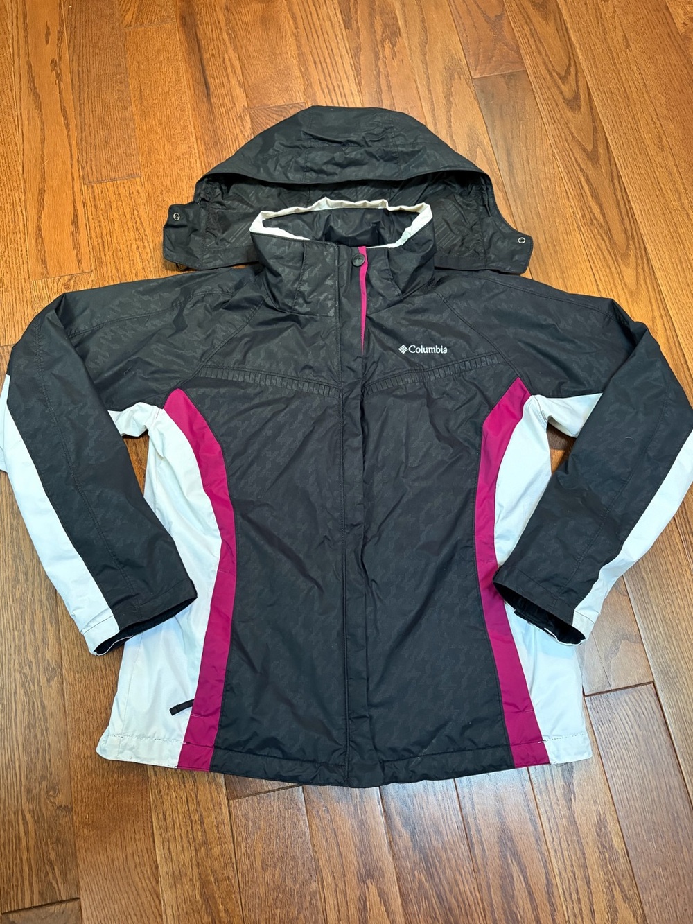 Columbia Black, Pink & White Interchange Hooded Jacket Windbreaker Size M